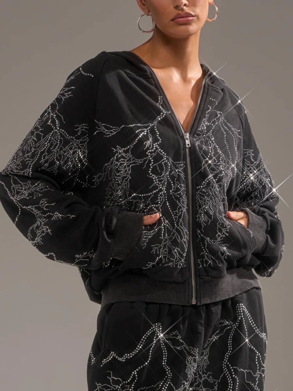 Akira Electric Love Rhinestone Zip Up French Terry Sweatshirt